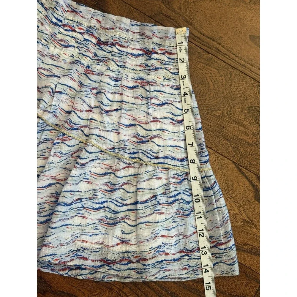 Free People White Blue Red Abstract Tiered‎ Lined A-Line Mini Skirt Size S